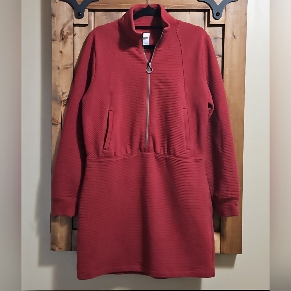 Lole Red Quilted 1/2 Zip Ribbed Long Sleeve Mini Dress Size Small
